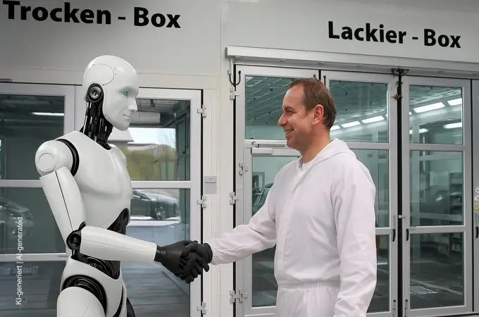 SEHON symbol image AI-generated - AI-REVOLUTION - Painter welcomes humanoid robot SEHON symbol image AI-generated - AI-REVOLUTION - Painter welcomes humanoid robot