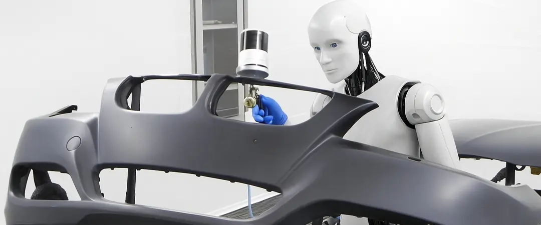 SEHON painting system AI-REVOLUTION - Humanoid robot paints bumpers SEHON painting system AI-REVOLUTION - Humanoid robot paints bumpers