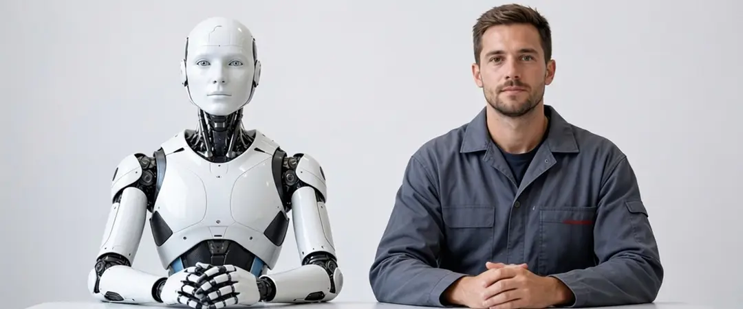 SEHON Symbolbild - KI generiert - Lackieranlage AI-REVOLUTION - Humanoider Roboter lackiert Stossfaenger